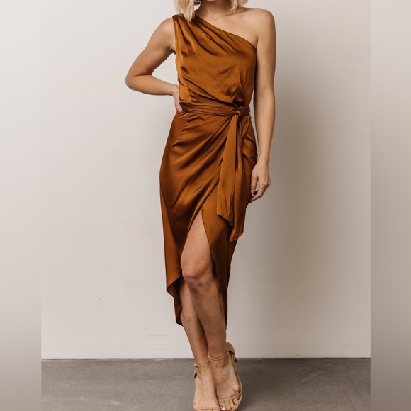 (Bronze) Celia One Shoulder Midi Dress - Picture 1 of 16